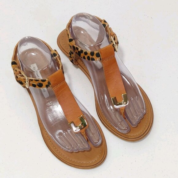 Diane von Furstenberg Dion Cheetah Leather Thong Sandals Women's Size 7 - Picture 6 of 11